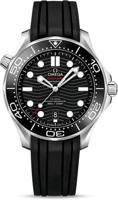 Omega Seamaster Diver 300M Co-Axial Master Chronometer Black Dial on Rubber Strap