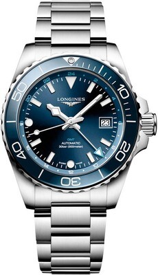 Longines Hydroconquest L3.790.4.96.6 GMT Sunray Blue Dial on Bracelet