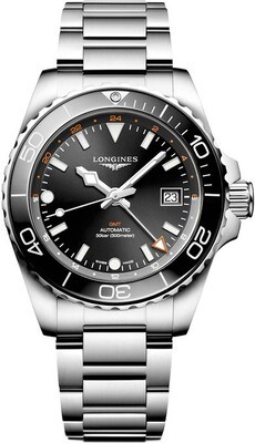 Longines Hydroconquest L3.790.4.56.6 GMT Sunray Black Dial on Bracelet