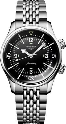 Longines L3.764.4.50.6 Legend Diver 39mm Black Dial on Bracelet