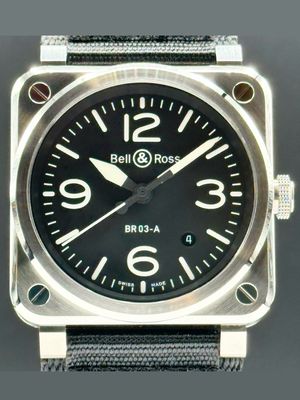 Bell & Ross BR03A-BL-ST/SRB  Auto Black Steel Canvas Band