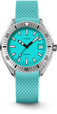 DOXA SUB 200 Aquamarine 796.15.241.25 on Turquoise Rubber Strap