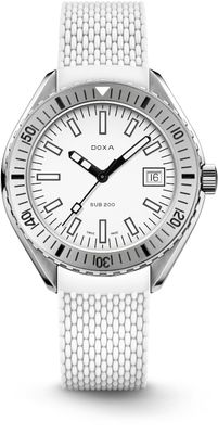 DOXA SUB 200 Whitepearl 796.10.011.23 On White Rubber Strap